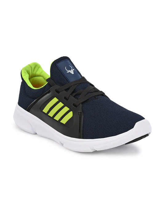 Hirolas® Men's Black/Green Mesh Running/Walking/Gym Lace Up Sport Shoes (HRL2003BUG)