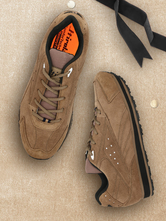 Hirolas® Men's Multisports Shock Absorbing Walking Running Fitness Athletic Training Gym Camel Lace Up Sneaker Sport Shoes (HRL2011CHK)