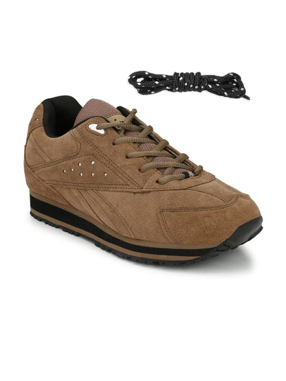 Hirolas® Men's Multisports Shock Absorbing Walking Running Fitness Athletic Training Gym Camel Lace Up Sneaker Sport Shoes (HRL2011CHK)