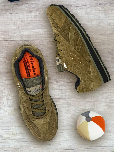 Hirolas® Men's Multisports Shock Absorbing Walking Running Fitness Athletic Training Gym Olive Leather Lace Up Sneaker Sport Shoes (HRL2011OLV)