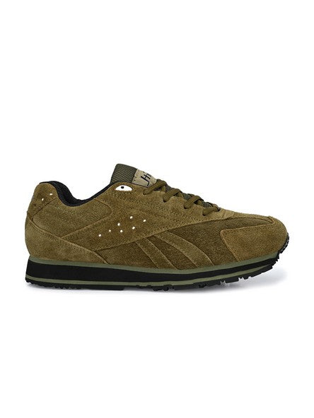 Hirolas® Men's Multisports Shock Absorbing Walking Running Fitness Athletic Training Gym Olive Leather Lace Up Sneaker Sport Shoes (HRL2011OLV)