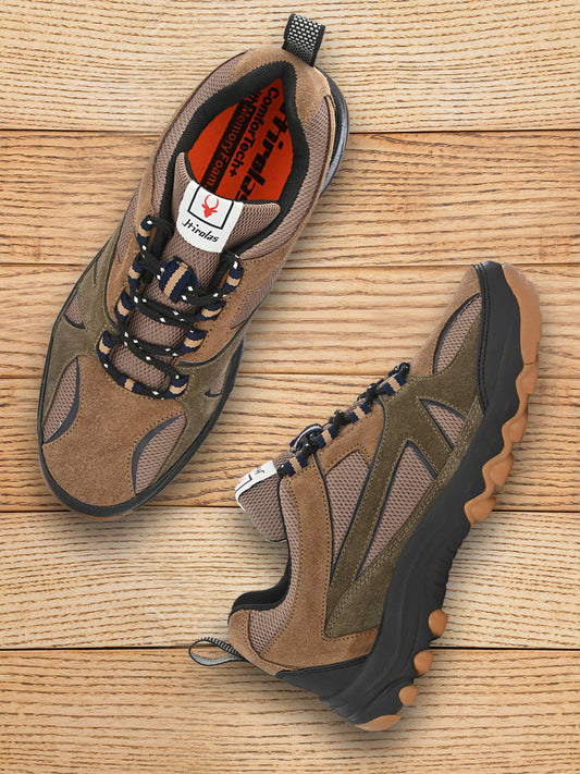 Hirolas® Men's Outdoor Sports Hiking Trekking Tan Lace Up Sport Shoes (HRL2012CHK)