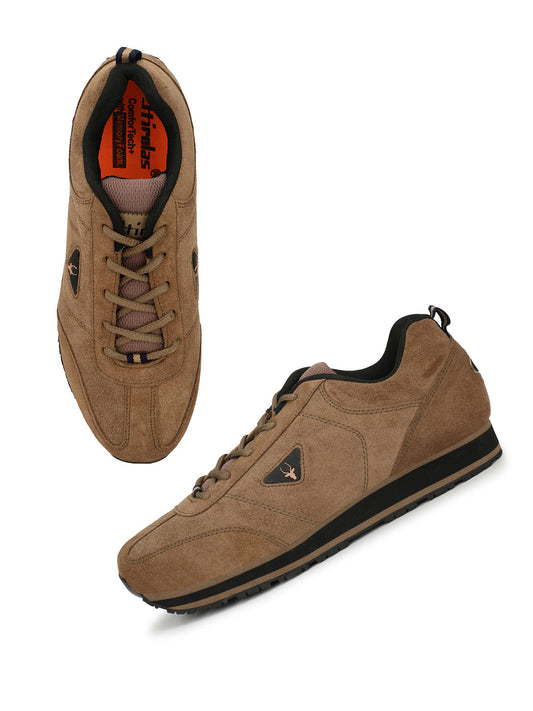 Hirolas® Men's Multisports Shock Absorbing Walking Running Fitness Athletic Training Gym Camel Lace Up Sneaker Sport Shoes (HRL2014CHK)