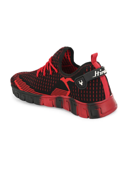 Hirolas® Men's Black/Red Knitted Athleisure Lace Up Sport Shoes (HRL2016BLR)
