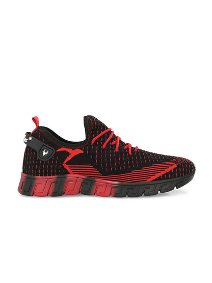 Hirolas® Men's Black/Red Knitted Athleisure Lace Up Sport Shoes (HRL2016BLR)