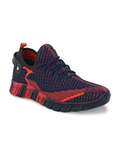 Hirolas® Men's Blue/Red Knitted Athleisure Lace Up Sport Shoes (HRL2015BLU)
