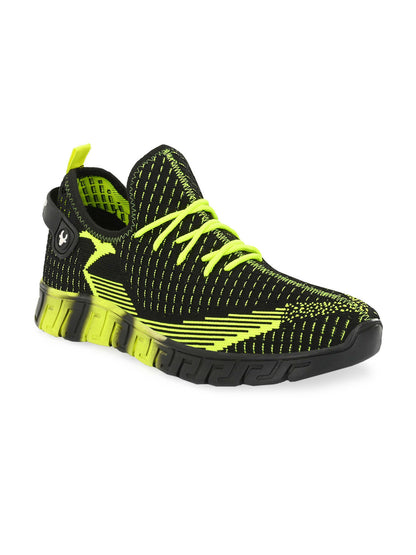 Hirolas® Men's Black/Green Knitted Athleisure Lace Up Sport Shoes (HRL2015GRN)