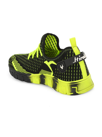 Hirolas® Men's Black/Green Knitted Athleisure Lace Up Sport Shoes (HRL2015GRN)