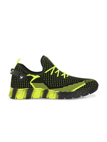 Hirolas® Men's Black/Green Knitted Athleisure Lace Up Sport Shoes (HRL2015GRN)