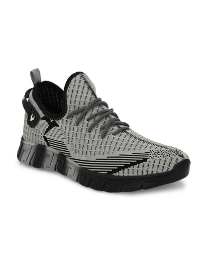 Hirolas® Men's Grey/Black Knitted Athleisure Lace Up Sport Shoes (HRL2015GRY)