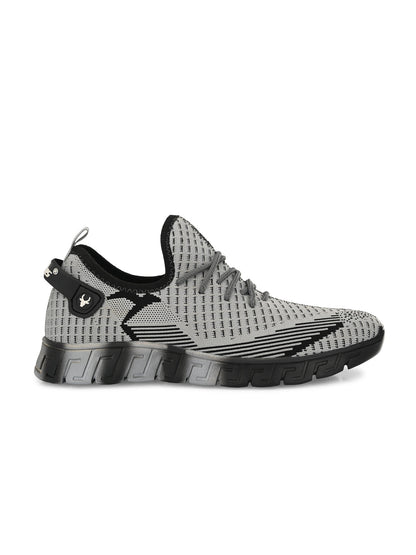Hirolas® Men's Grey/Black Knitted Athleisure Lace Up Sport Shoes (HRL2015GRY)