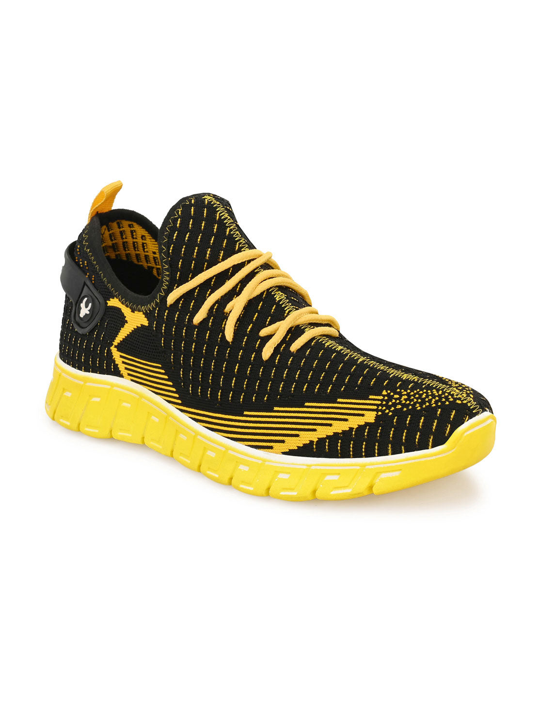 Hirolas® Men's Black/Yellow Knitted Athleisure Lace Up Sport Shoes (HRL2016BLY)