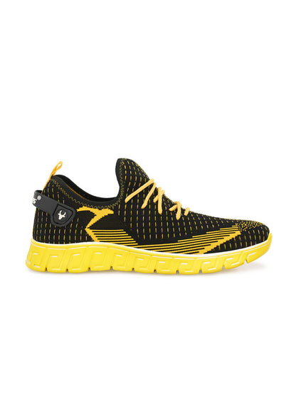 Hirolas® Men's Black/Yellow Knitted Athleisure Lace Up Sport Shoes (HRL2016BLY)