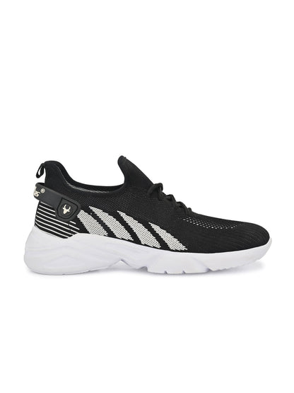 Hirolas® Men's Black/White Knitted Athleisure Lace Up Sport Shoes (HRL2016BLW)