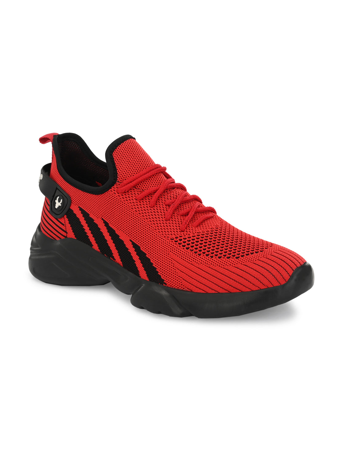 Hirolas® Men's Red/Black Knitted Athleisure Lace Up Sport Shoes (HRL2016RDB)