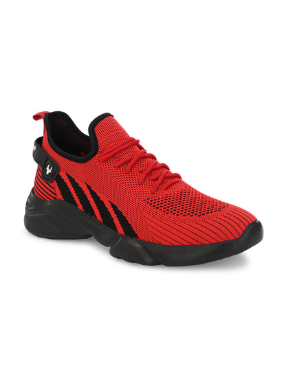 Hirolas® Men's Red/Black Knitted Athleisure Lace Up Sport Shoes (HRL2016RDB)