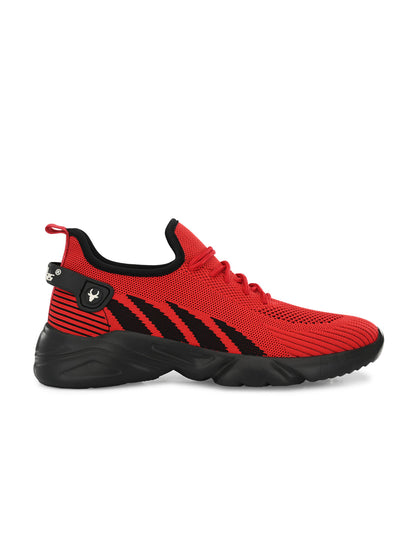 Hirolas® Men's Red/Black Knitted Athleisure Lace Up Sport Shoes (HRL2016RDB)
