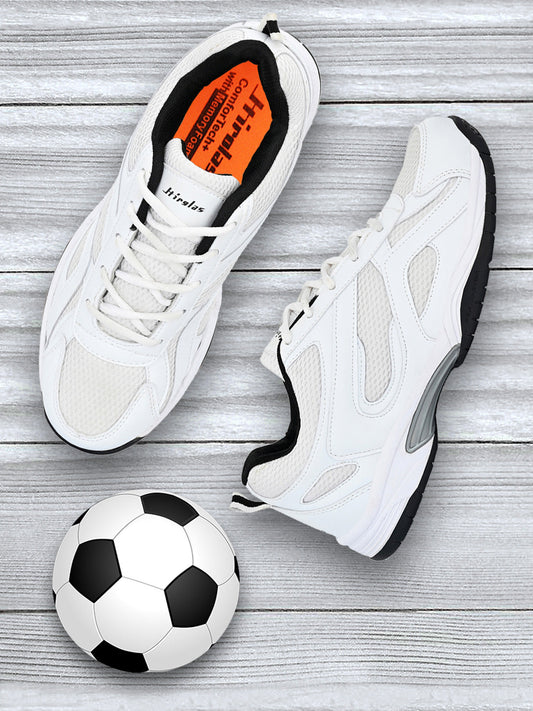 Hirolas® Men's Multisports Shock Absorbing Walking Running Fitness Athletic Training Gym White Lace Up Sport Shoes (HRL2018W)