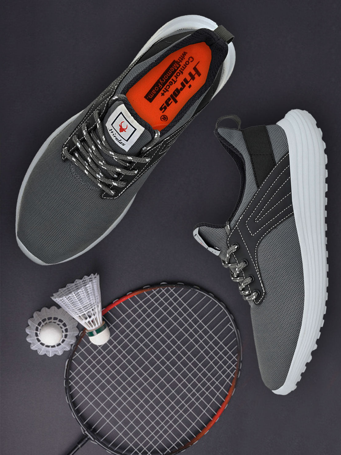 Hirolas® Men's Grey Mesh Running/Walking/Gym Lace Up Sneaker Sport Shoes (HRL2020GRY)