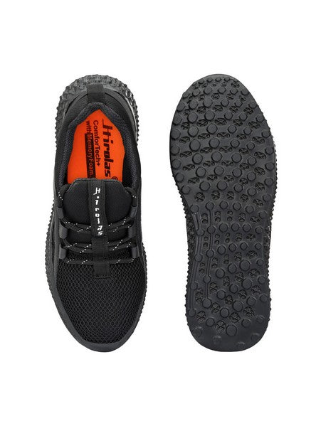 Hirolas® Men's Black Mesh Running/Walking/Gym Lace Up Sneaker Sport Shoes (HRL2021BLK)
