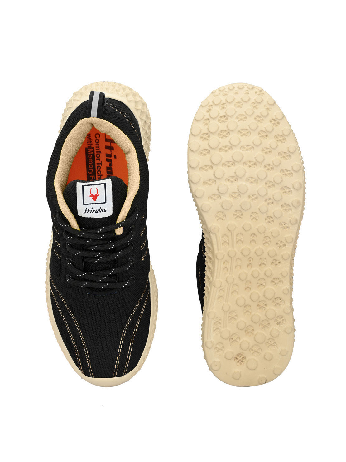 Hirolas® Men's Black Mesh Running/Walking/Gym Lace Up Sneaker Sport Shoes (HRL2022BLK)