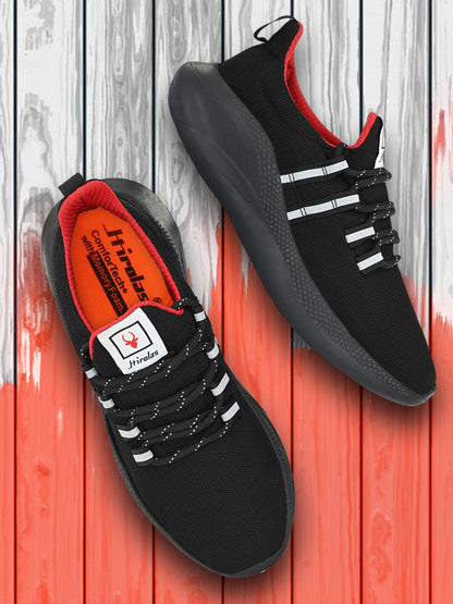 Hirolas® Men's Black Mesh Running/Walking/Gym Lace Up Sneaker Sport Shoes (HRL2023BLK)