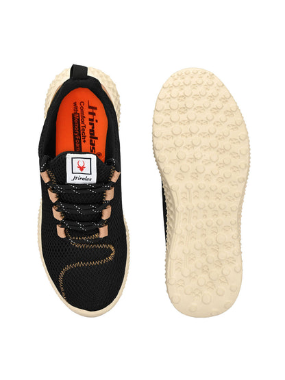 Hirolas® Men's Black Mesh Running/Walking/Gym Lace Up Sneaker Sport Shoes (HRL2026BLK)