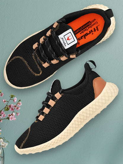 Hirolas® Men's Black Mesh Running/Walking/Gym Lace Up Sneaker Sport Shoes (HRL2026BLK)