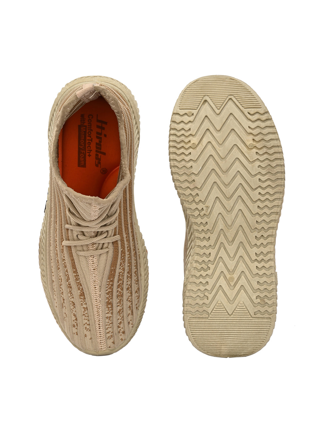 Hirolas® Men's Beige Knitted Running/Walking/Gym Lace Up Sneaker Sport Shoes (HRL2036BGE)