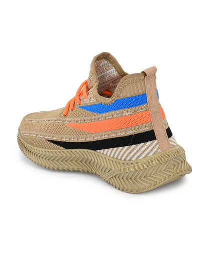 Hirolas® Men's Beige Knitted Running/Walking/Gym Lace Up Sneaker Sport Shoes (HRL2037BGE)