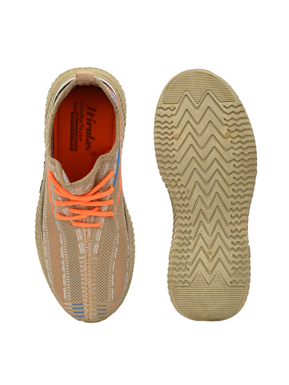 Hirolas® Men's Beige Knitted Running/Walking/Gym Lace Up Sneaker Sport Shoes (HRL2037BGE)