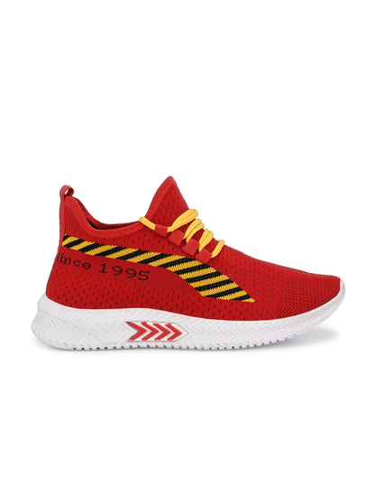 Hirolas® Men's Red Knitted Running/Walking/Gym Lace Up Sneaker Sport Shoes (HRL2038RED)