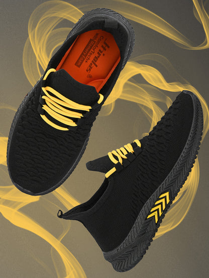 Hirolas® Men's Black Knitted Running/Walking/Gym Lace Up Sneaker Sport Shoes (HRL2040BLK)