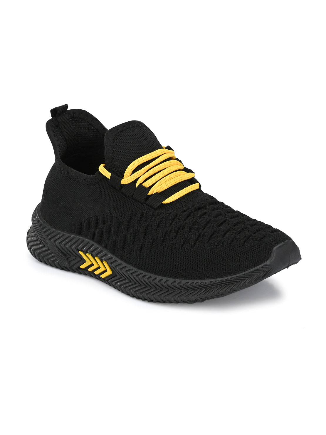 Hirolas® Men's Black Knitted Running/Walking/Gym Lace Up Sneaker Sport Shoes (HRL2040BLK)