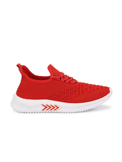 Hirolas® Men's Red Knitted Running/Walking/Gym Lace Up Sneaker Sport Shoes (HRL2040RED)