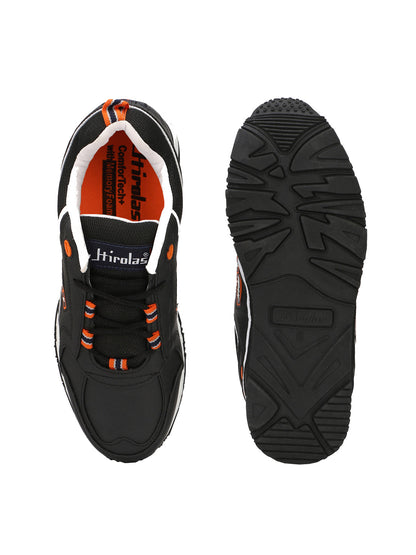 Hirolas® Men's Multisports Shock Absorbing Walking Running Fitness Athletic Training Gym Black Lace Up Sneaker Sport Shoes (HRL2041BLK)