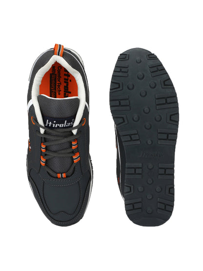 Hirolas® Men's Multisports Shock Absorbing Walking Running Fitness Athletic Training Gym Grey Lace Up Sneaker Sport Shoes (HRL2041G)
