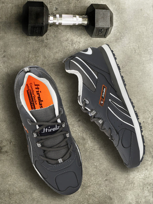 Hirolas® Men's Multisports Shock Absorbing Walking Running Fitness Athletic Training Gym Grey Lace Up Sneaker Sport Shoes (HRL2044G)