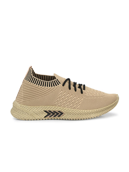 Hirolas® Men's Beige Knitted Running/Walking/Gym Lace Up Sneaker Sport Shoes (HRL2045BGE)