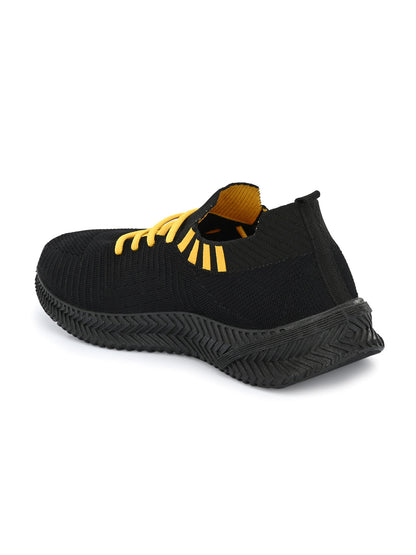 Hirolas® Men's Black Knitted Running/Walking/Gym Lace Up Sneaker Sport Shoes (HRL2046BLK)