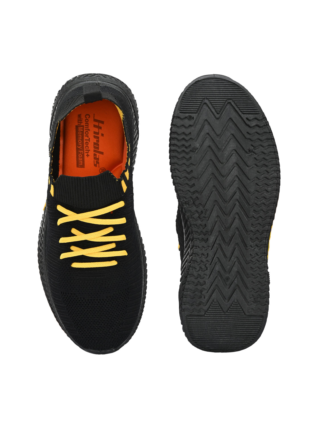 Hirolas® Men's Black Knitted Running/Walking/Gym Lace Up Sneaker Sport Shoes (HRL2046BLK)