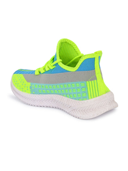 Hirolas® Men's Blue/Green Knitted Running/Walking/Gym Lace Up Sneaker Sport Shoes (HRL2047BGN)