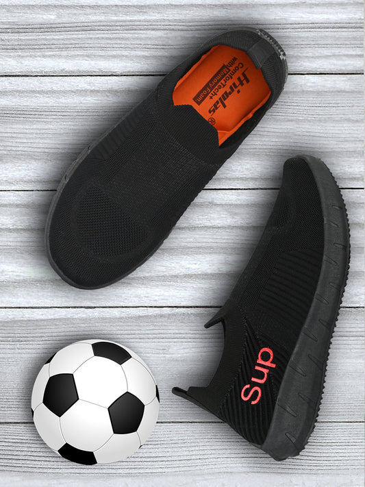 Hirolas® Men's Grey Knitted Running/Walking/Gym Slip On Sneaker Sport Shoes (HRL2048BLK)
