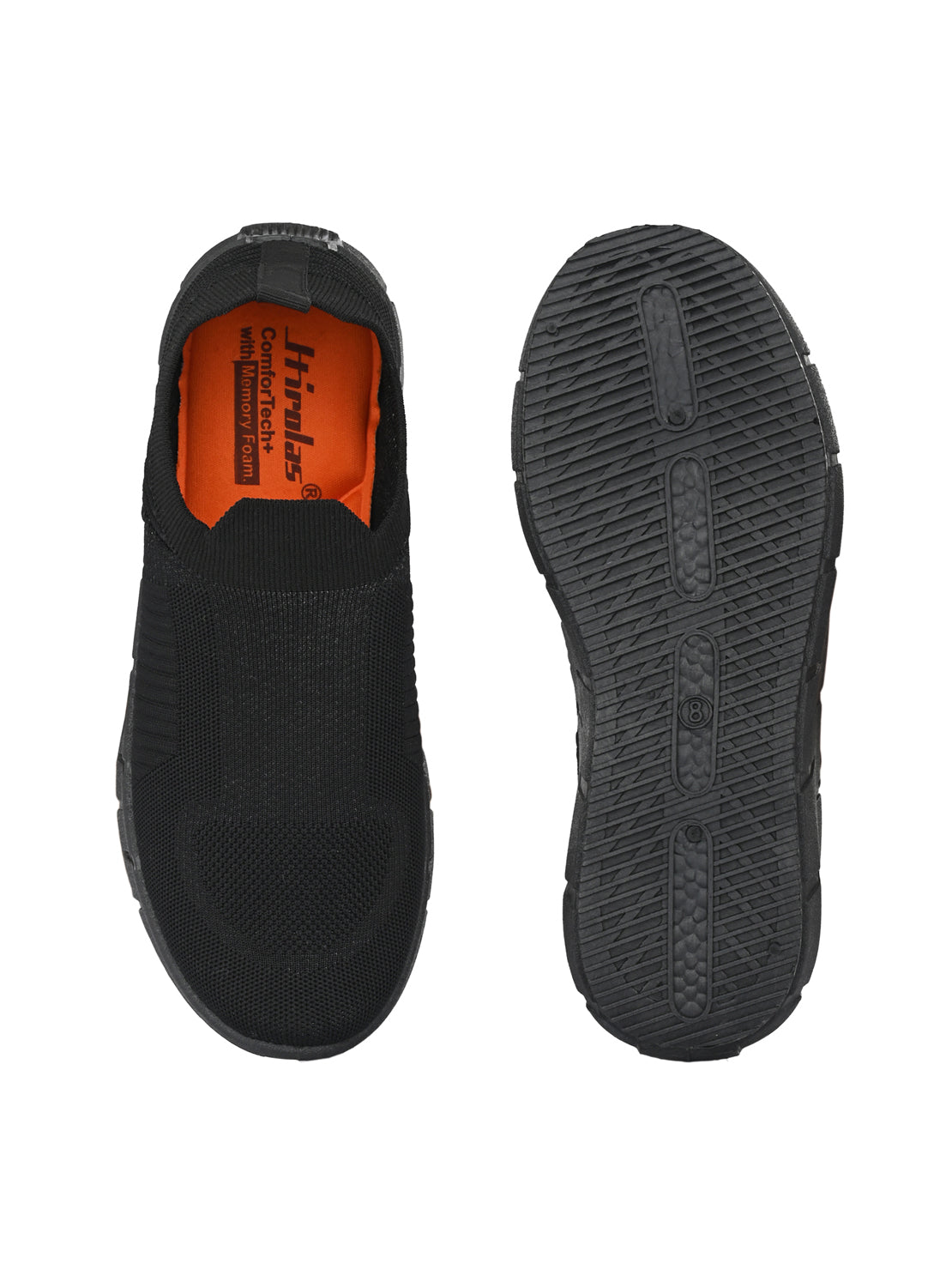 Hirolas® Men's Grey Knitted Running/Walking/Gym Slip On Sneaker Sport Shoes (HRL2048BLK)