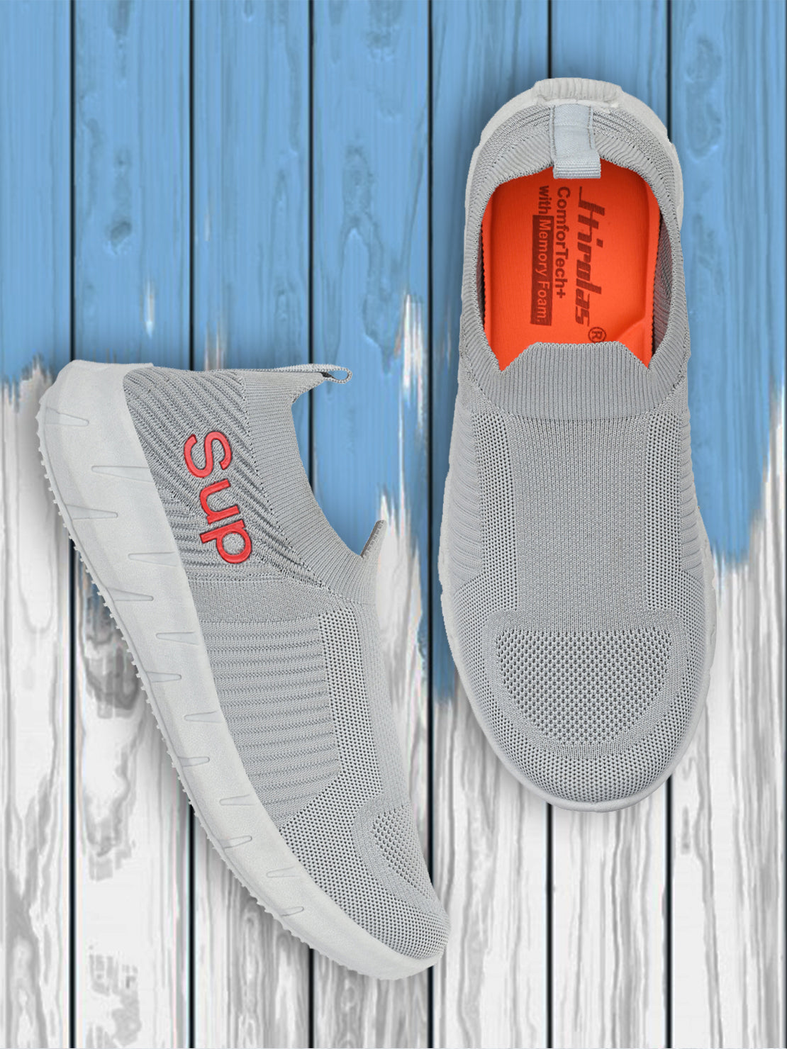 Hirolas® Men's Grey Knitted Running/Walking/Gym Slip On Sneaker Sport Shoes (HRL2048GRY)
