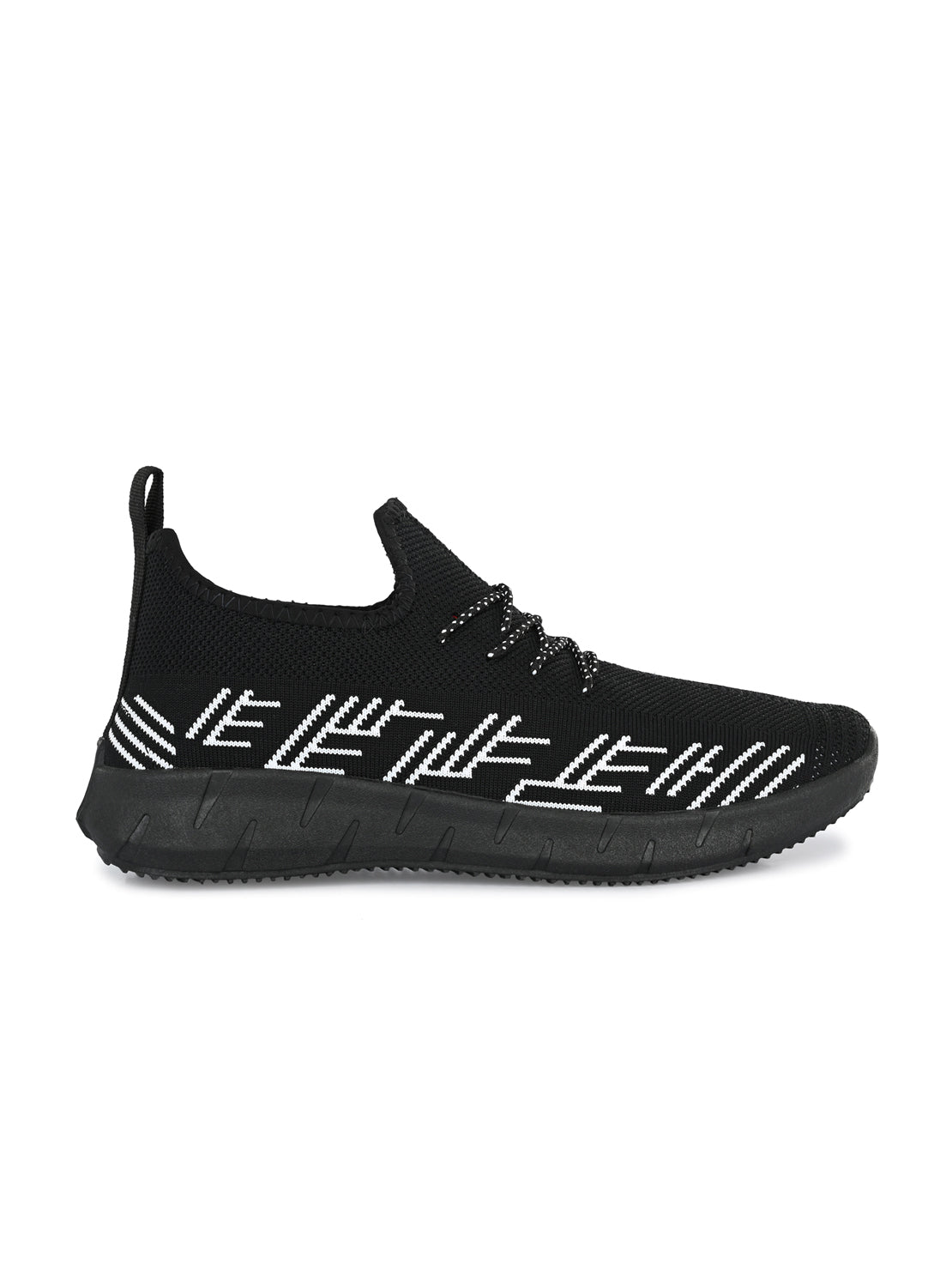 Hirolas® Men's Black Knitted Running/Walking/Gym Lace Up Sneaker Sport Shoes (HRL2049BLK)