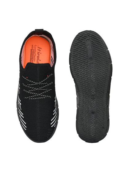 Hirolas® Men's Black Knitted Running/Walking/Gym Lace Up Sneaker Sport Shoes (HRL2049BLK)