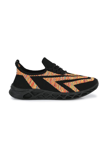 Hirolas® Men's Black Knitted Running/Walking/Gym Lace Up Sneaker Sport Shoes (HRL2050BLK)