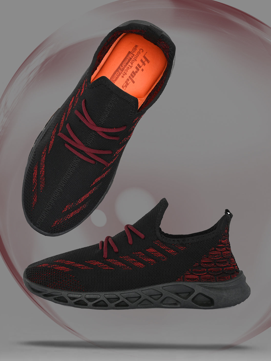 Hirolas® Men's Black Knitted Running/Walking/Gym Lace Up Sneaker Sport Shoes (HRL2051BLK)