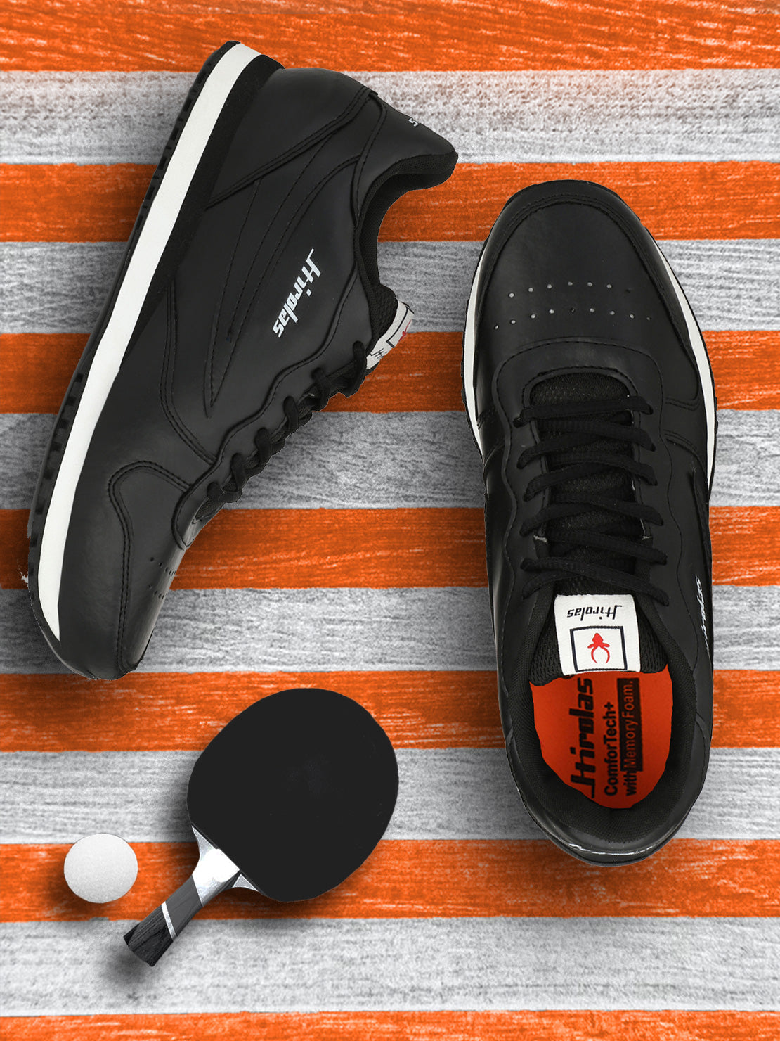 Hirolas® Men's Multisports Shock Absorbing Walking Running Fitness Athletic Training Gym Black Lace Up Sneaker Sport Shoes (HRL2053BLK)